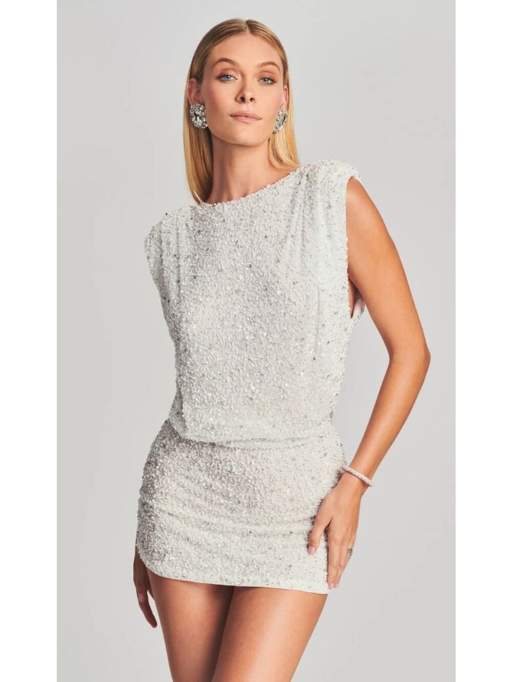 Retrofete Carnegie Sequin Dress in Crystal White Size XL NWT Beaded